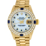 Rolex Ladies 18K Yellow Gold MOP Sapphire President Wristwatch With Rolex Box &