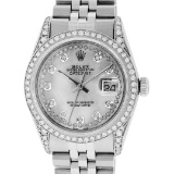 Rolex Mens Stainless Steel Mother Of Pearl Diamond Lugs Datejust Wristwatch