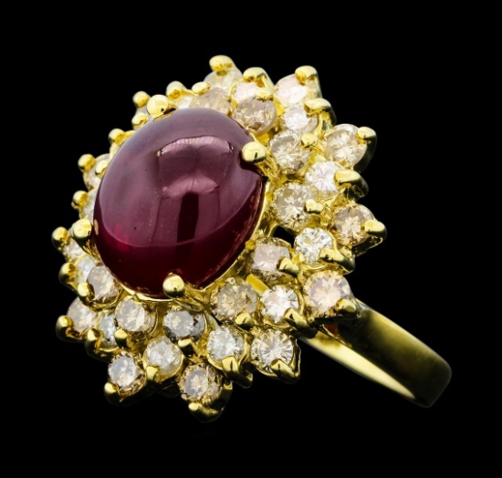 6.43 ctw Ruby And Diamond Ring - 14KT Yellow Gold