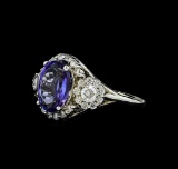 3.77 ctw Tanzanite and Diamond Ring - 14KT White Gold