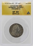1715 Denmark Frederik IV 16 Skilling Coin ANACS XF40 Details