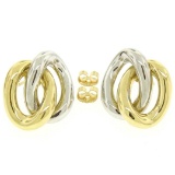 18K Two Tone Gold Stationary Dual Interlocking Oval Knot Stud Post Earrings 8.6g