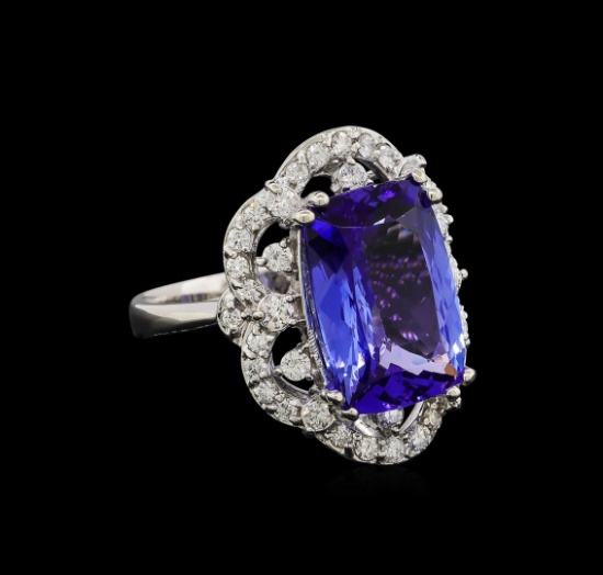 7.78 ctw Tanzanite and Diamond Ring - 14KT White Gold