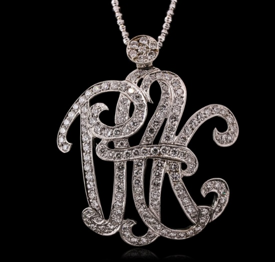 14KT White Gold 4.50 ctw Diamond Monogram Pendant With Chain