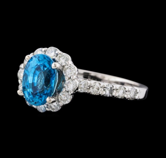 2.34 ctw Blue Zircon and Diamond Ring - 14KT White Gold