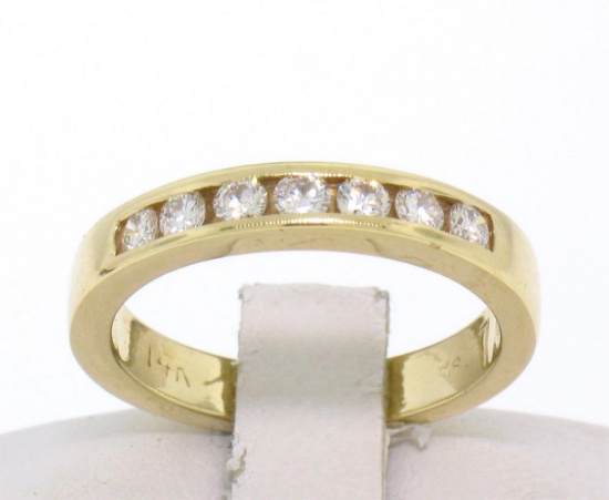 14k Solid Yellow Gold .28 ctw Channel Set 7 Round Diamond Band Ring