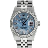 Rolex Mens Stainless Steel Blue MOP Baguette Diamond 36MM Datejust Wristwatch