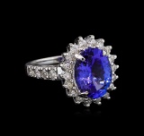 3.94 ctw Tanzanite and Diamond Ring - 14KT White Gold