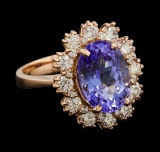 4.45 ctw Tanzanite and Diamond Ring - 14KT Rose Gold