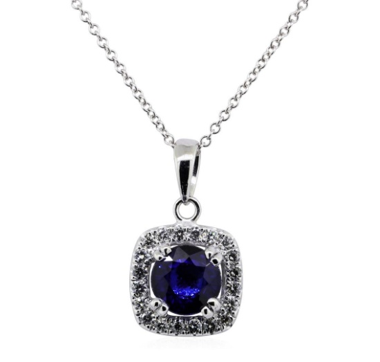 1.71 ctw Blue Sapphire Pendant With Chain - 14KT White Gold