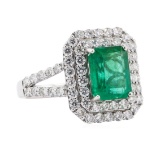 2.74 ctw Emerald and Diamond Ring - 18KT White Gold