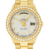 Rolex Mens 18K Yellow Gold Silver Diamond 1.9 ctw Quickset President Wristwatch