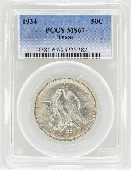1934 Texas Commemorative Half Dollar Coin PCGS MS67