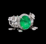 3.96 ctw Emerald and Diamond Ring - 18KT White Gold