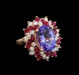 14KT Rose Gold 7.95 ctw Tanzanite, Ruby and Diamond Ring