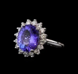 5.27 ctw Tanzanite and Diamond Ring - 14KT White Gold