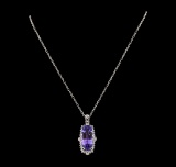 20.72 ctw Tanzanite and Diamond Pendant With Chain - 14KT White Gold