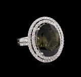 8.15 ctw Green Tourmaline and Diamond Ring - 14KT White Gold
