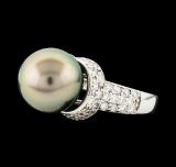 Pearl and Diamond Ring - 14KT White Gold