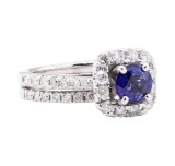 1.66 ctw Sapphire And Diamond Ring And Attached Band - 14KT White Gold