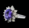 3.02 ctw Tanzanite and Diamond Ring - 14KT White Gold