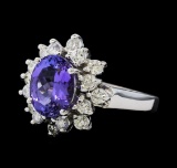 3.02 ctw Tanzanite and Diamond Ring - 14KT White Gold