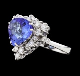 4.07 ctw Tanzanite and Diamond Ring - 14KT White Gold