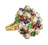 7.08 ctw Ruby, Emerald, Sapphire, and Diamond Ring - 18KT Yellow Gold and Platin