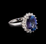 4.05 ctw Tanzanite and Diamond Ring - 14KT White Gold