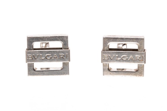 Bvlgari Sterling Silver 925 Square Logo Cufflinks
