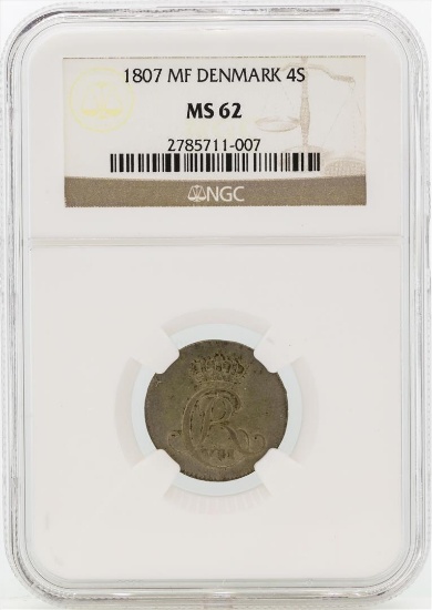 1807MF Denmark 4 Skilling Coin NGC MS62