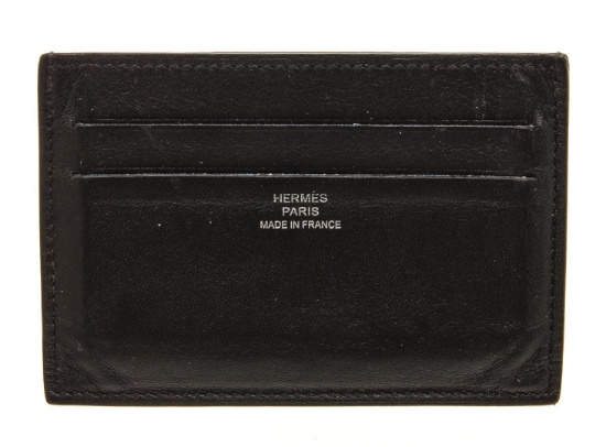 Hermes Black Leather Citizen Twill Card Holder