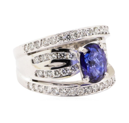 3.61 ctw Blue Sapphire And Diamond Ring - 18KT White Gold
