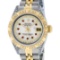 Rolex Ladies 2 Tone 14K MOP Ruby & Pyramid Diamond Datejust Wriswatch