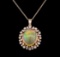 6.53 ctw Opal and Diamond Pendant With Chain - 14KT Rose Gold