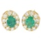 14k Yellow Gold 3.71 ctw Oval Emerald & Round Diamond Halo Cluster Omega Earring