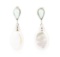 0.60 ctw Opal and Baroque Pearl Earrings - 18KT White Gold
