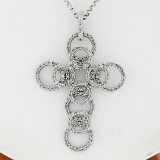 18K White Gold 2.08 ctw Shared Prong Diamond Multi Circle Cross Pendant Necklace