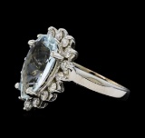 3.60 ctw Aquamarine and Diamond Ring - 14KT White Gold