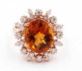 6.21 Carat Oval Cut Madeira Citrine Diamond Engagement Ring in 14k Rose Gold