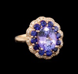 14KT Rose Gold 2.90 ctw Tanzanite, Sapphire and Diamond Ring