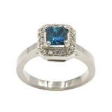 1.04 ctw Blue and White Diamond Ring - 18KT White Gold