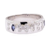 0.65 ctw Blue Sapphire and Diamond Ring - 14KT White Gold