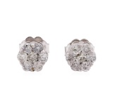 0.50 ctw Diamond Cluster Studs - 14KT White Gold