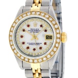 Rolex Ladies 2 Tone 14K MOP Ruby String Diamond Datejust Wristwatch