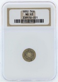 1852 Three Cent Silver Nickel Coin NGC MS63