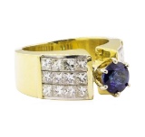 3.18 ctw Blue Sapphire And Diamond Ring - 18KT Yellow Gold