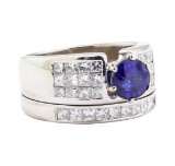 2.64 ctw Sapphire And Diamond Ring And Attached Band - 18KT White Gold