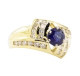 1.77 ctw Blue Sapphire And Diamond Ring - 14KT Yellow Gold
