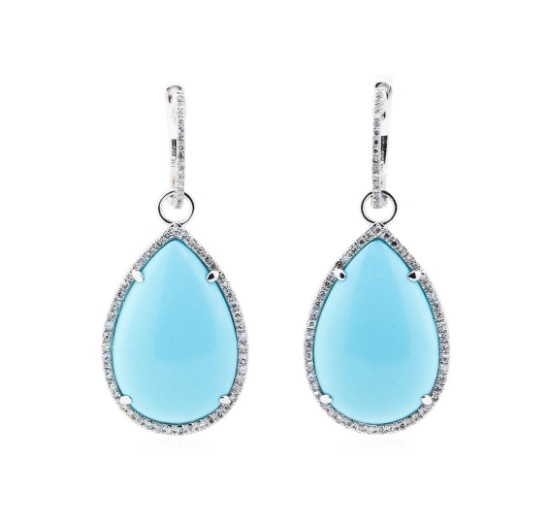 14.80 ctw Turquoise And Diamond Earrings - 14KT White Gold